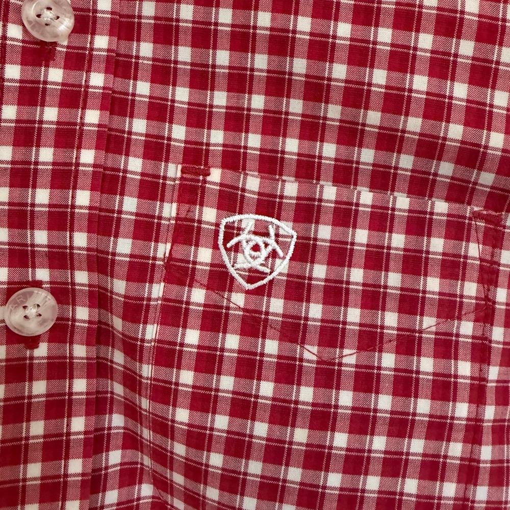 Ariat Red and White Plaid Boys Shirt 7 XS